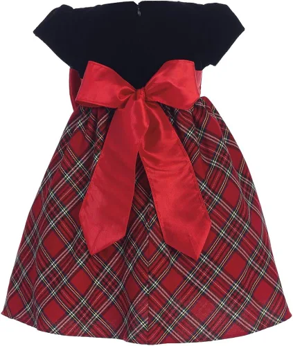 Vista 2 de Vestido de Navidad para niñas a cuadros rojos