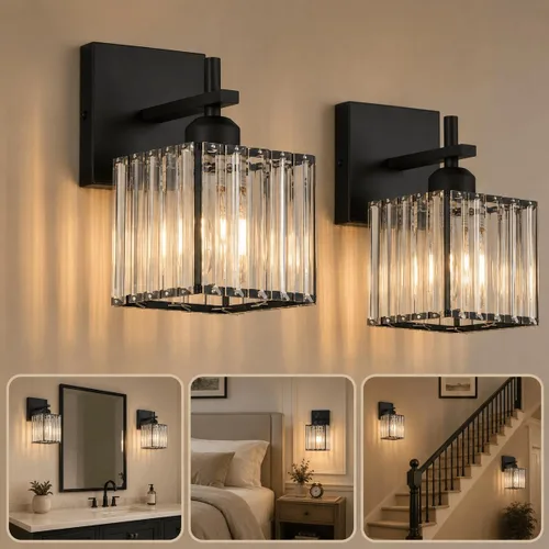 Vista 10 de Aplique de pared moderno negro, luminaria interior cableada de 1 luz con casquillo de cerámica E26 para dormitorio, pasillo, sala de estar