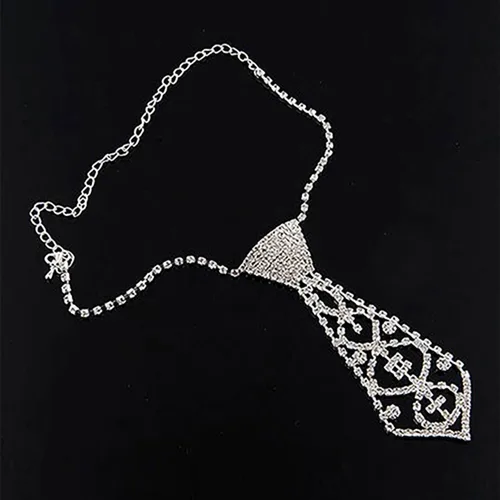 Vista 3 de Journey Studio - Collar de corbata de diamantes de imitación de imitación ajustable, largo, de cristal, collar de cadena con purpurina para mujeres