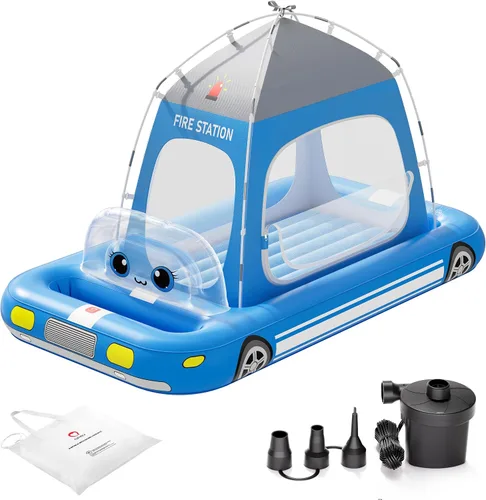 Vista 9 de QPAU Cama de viaje inflable para niños pequeños con tienda de campaña y Rojo
