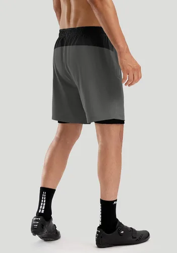 Vista 3 de Bikewa Pantalones cortos de ciclismo de montaña para hombre, con acolchado 3D, ajuste holgado, con bolsillos con cremallera