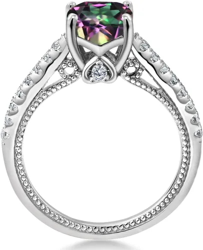 Vista 4 de Gem Stone King Anillo de compromiso de plata de ley 925 con piedra natal de 0.276 in y zafiro blanco creado Anillo de compromiso de boda