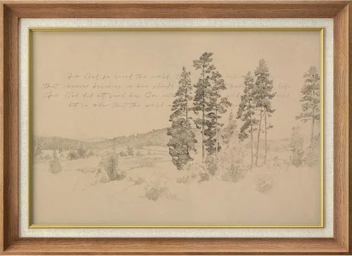 Vista 18 de MUDECOR Lienzo enmarcado prémium para pared, pinos nevados en bosque de invierno, ilustraciones modernas, arte contemporáneo, escénico, divertido