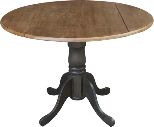 Vista 17 de IC International Concepts, Mesa de comedor redonda con pedestal de doble hoja de 42 pulgadas, madera maciza, madera de parawood real, 42 pulgadas