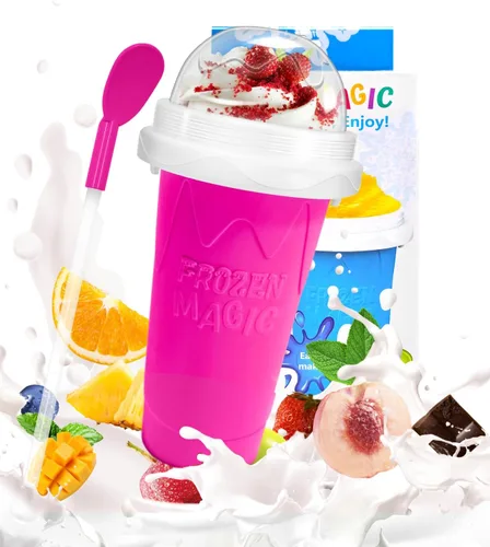 Vista 9 de Bollove - Vaso para granizar, tazas mágicas para hacer granizados para hacer tú mismo, taza portátil para jugos, leche y helado, doble capa de Azul