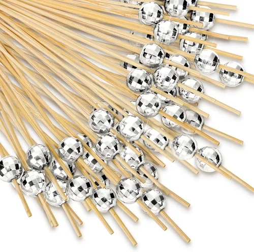 Vista 10 de Hushee 300 palillos de dientes decorativos de bola de discoteca para aperitivos, brochetas de bambú elegantes para bebidas, bodas, discotecas