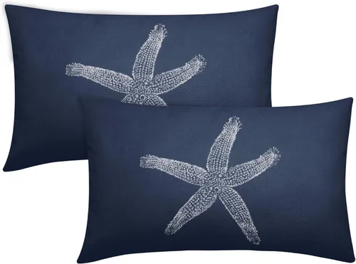 Vista 13 de Sweetshow Juego de 2 fundas de almohada cuadradas de lino con estrellas de mar negras de 16 x 16 pulgadas, decoración náutica costera de playa