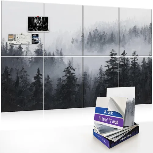 Vista 20 de Paquete de 8 paneles acústicos artísticos, paneles decorativos de pared, paneles autoadhesivos de absorción de sonido de 47.2 x 31.4 pulgadas