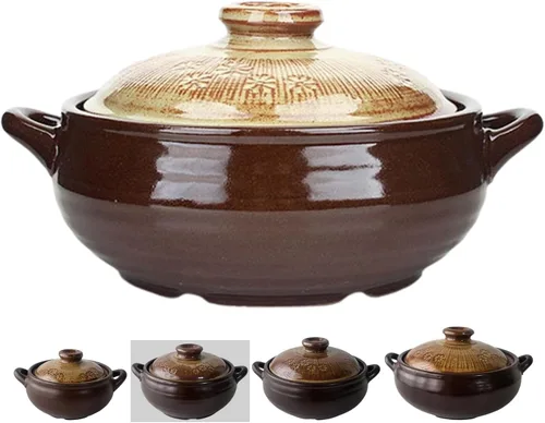 Vista 9 de Olla Coreana [Buncheong] Esmaltado en Loza Natural Ttukbaegi, Olla de Cerámica de Arcilla Natural, Olla de Loza Resistente al Calor, Tazón de Piedra