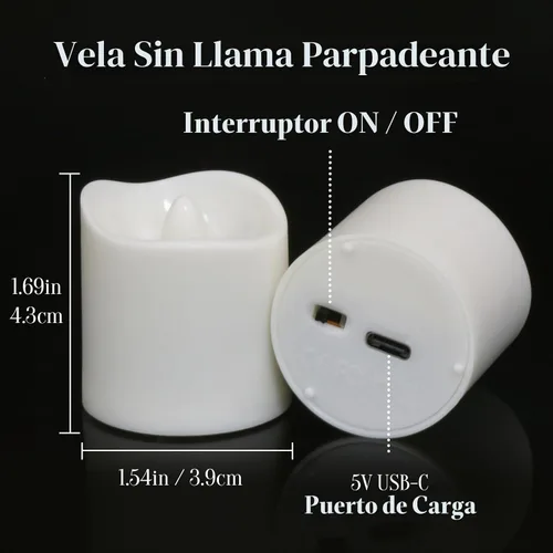 Vista 8 de SoulBay Velas de té LED sin llama recargables USB-C con control remoto