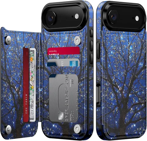 Vista 111 de FUNMIKO Funda tipo cartera para iPhone 13 con tarjetero, bloqueo RFID, protección de grado militar y obras de arte impresas con rayos UV, cierre