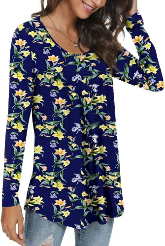 Vista 2 de CATHY Blusa holgada de manga larga con volantes para mujer, estilo casual, para usar con leggings