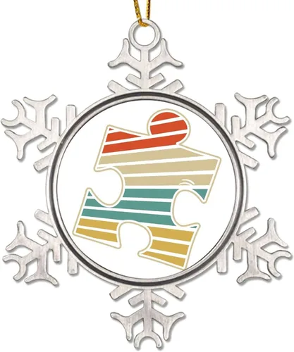 Vista 10 de Adornos únicos a veces para árbol de Navidad, apoyo para autismo, decoración de Navidad, conciencia de autismo, adorno de copo de nieve de metal
