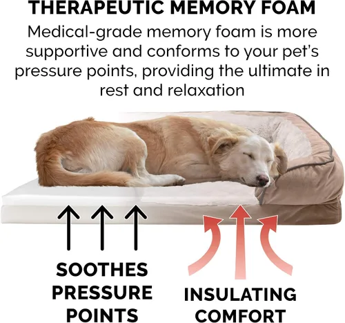 Vista 4 de Furhaven - Cama para mascotas de espuma viscoelástica para perros y gatos, cama para perros tipo sofá, comodidad perfecta, con ondas, de terciopelo