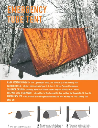 Vista 7 de Emergency Survival Tent Life Shelter 2 Person Mylar Tube Tents Tarp with Whistle & Paracord Year-Round All Weather Protection for Car Outdoor Hiking