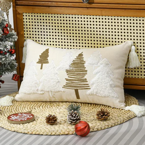 Vista 10 de Lewondr - Funda de almohada de Navidad bordada, 12 x 20 pulgadas, 1 unidad Funda de almohada decorativa, funda de cojín, decoración navideña
