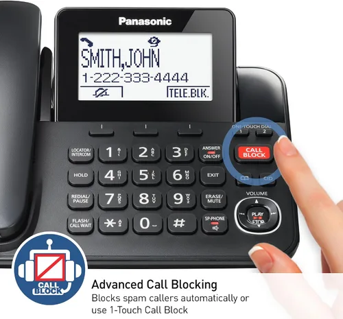 Vista 3 de Panasonic Teléfono con cable/inalámbrico con contestador, bloque de llamadas avanzado y grabación de 2 vías, 2 teléfonos ampliables hasta 6