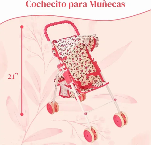 Vista 3 de Juego de Muebles de Cuna y Cochecito de Muñeca de Lujo, Juego de Accesorios Multi para Muñecas de 18", Incluye Cochecito de Muñeca, Columpio y Cama