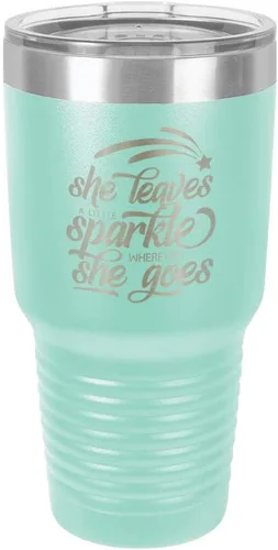 Vista 20 de SHE LEAVES A LITTLE SPARKLE WHEREVER SHE GOES Vaso negro de 30 onzas con popote y tapa superior deslizante Taza de viaje de acero inoxidable