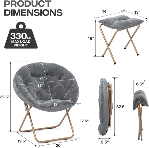 Vista 3 de Cómoda silla con platillo, silla de sala de estar, silla plegable acolchada suave de piel sintética, silla de luna cómoda para sala de estar