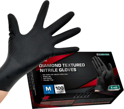 Vista 26 de Jointown Guantes Básicos de Nitrilo de Servicio Pesado, Guantes de Mecánico de Nitrilo Desechables de 8 Mil, con Textura de Diamante Elevada, Caja