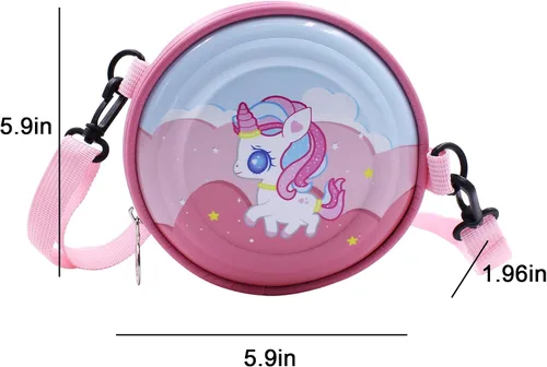 Vista 4 de Bolso cruzado de dibujos animados, lindo bolso de hombro redondo de astronauta, conejo, dinosaurio, unicornio, bolsa de hombro pequeña para niñas