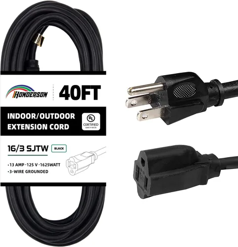 Vista 12 de Cable de Extensión HONDERSON, Certificación UL, Calibre 16, 1 Pie de Largo, Color Negro, 3 Puntas, Resistente, 16/3 SJTW, 13A, Cable de Energía