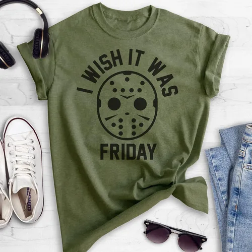 Vista 2 de Camiseta con texto en inglés "I Wish It was Friday", camiseta unisex para hombre y mujer, divertida camiseta de Halloween, camiseta gráfica
