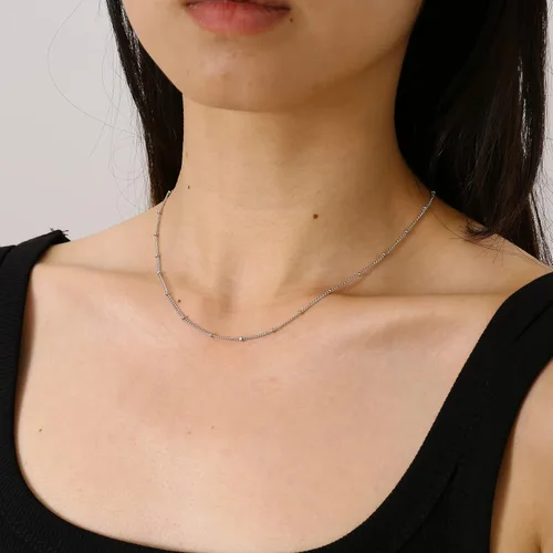 Vista 6 de Collar de cadena para mujer, delicado y sencillo, chapado en oro de 18 quilates, gargantilla con disco tipo moneda, trenzada, con cuentas, collar