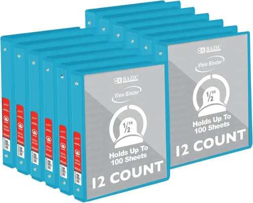 Vista 24 de BAZIC Products Carpeta organizadora de 3 anillas de 1/2 pulgada con vista económica, color negro, anillo redondo, capacidad para 100 hojas de papel