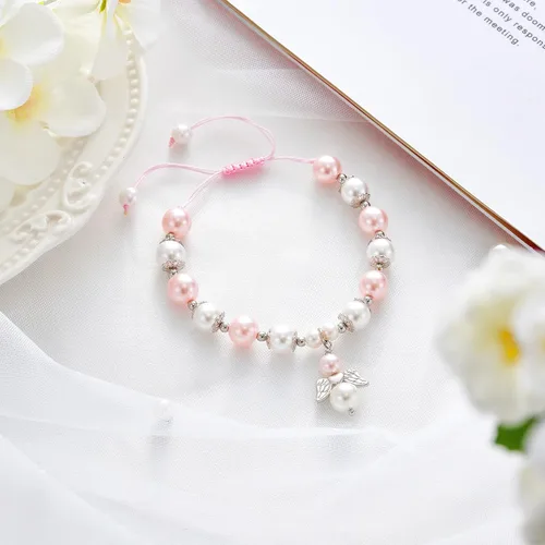 Vista 2 de Lanqueen Pulsera cristiana de bautismo para la primera comunión, regalos para niñas, niños, hija, hijo, nieta, nieto, cruz, ángel, pulsera