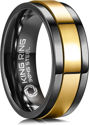Vista 20 de King Ring 8mm Flat Spinner Stainless Steel Fidget Rings – Designed in USA Negro