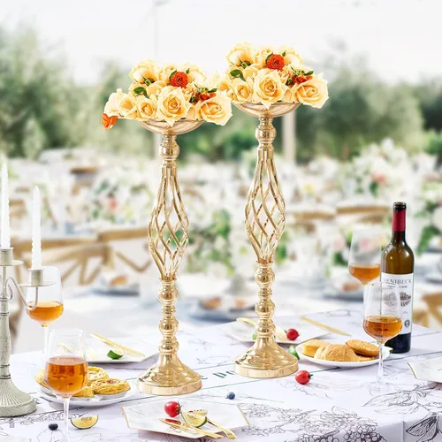 Vista 8 de VEVOR Centro de Mesa de Boda de Metal Dorado, Candelabro, 20 Piezas 58cm/22.83