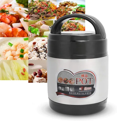 Vista 4 de AYNEFY Recipiente de alimentos aislado al vacío, contenedor de comida caliente de 47.3 fl oz, contenedor portátil de 3 niveles apilables Bento