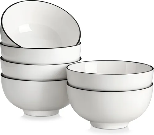 Vista 10 de MALACASA Juego de 6 cuencos de sopa de porcelana de 26 onzas, cuencos de cerámica negra para cocina, cuenco de cereales para avena, fruta, ensalada