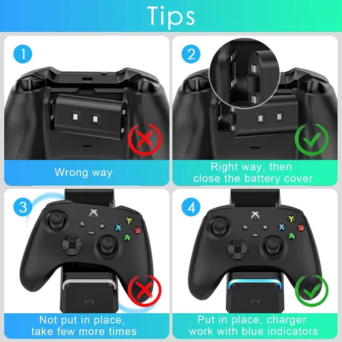 Vista 4 de KEKUCULL Estación de carga de doble base compatible con Xbox Series XS Xbox OneOne XOne S cargador eficiente de control Xbox con 2 paquetes