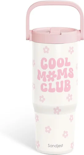 Vista 25 de SANDJEST Besties - Vaso de acero inoxidable con tapa para pajita de 30 onzas con asa de transporte para mujeres, niñas, mejores amigas, taza de café