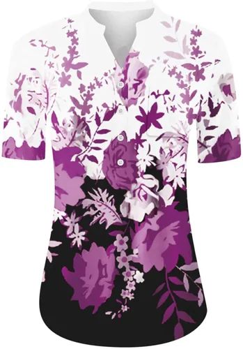 Vista 4 de Y2k Spring Cut Out Short Sleeve T-Shirt for Women Party Floral Button Tshirts Comfort Lapel Tunics