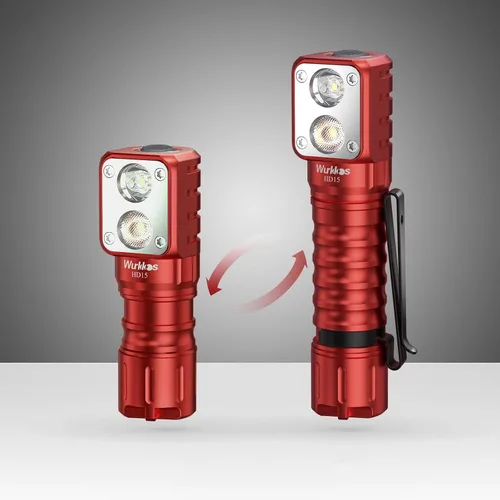 Vista 3 de Wurkkos Linterna frontal LED recargable, HD15 2000lm linterna de ángulo recto con 90 LED LH351D de alto CRI, potente foco LED SST20, IPX8 Rojo