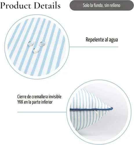 Vista 6 de Hofdeco Premium Coastal Hampton Style Funda de Almohada Lumbar para Patio Interior y Exterior Solamente, 12"x20" Resistente al Agua para Patio