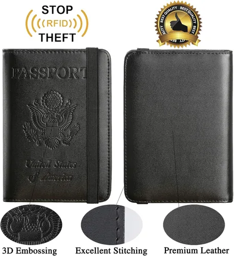 Vista 2 de Funda para pasaporte con bloqueo RFID de piel organizador de documentos de viaje