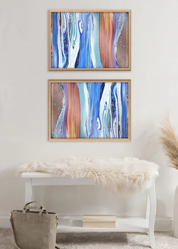 Vista 4 de Kate and Laurel Blake Coastal Currents - Arte de pared de vidrio impreso enmarcado por Xizhou Xie, 18 x 24 pulgadas, natural, arte abstracto moderno