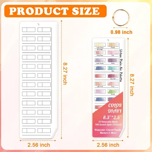 Vista 2 de Diario de 20 hojas de colores para pintores con anillo, 24 tarjetas de muestra de papel de acuarela tamaño cacerola, se adapta a paletas de acuarela