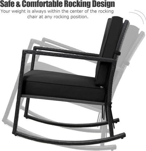 Vista 7 de Tangkula Mecedora de Mimbre, Silla Mecedora Deslizante de Ratán para Exteriores con Marco de Acero Resistente, Asiento de Muebles de Mimbre