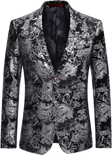 Vista 8 de Cloudstyle Traje de Vestir Floral para Hombre con Solapa con Muescas de Corte Ajustado Elegante Blazer Traje de Vestir Negro