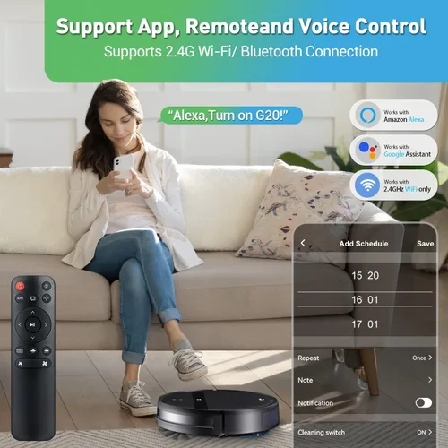 Vista 2 de Kilgone Robot aspirador para pelo de mascotas, 2 en 1 con succión sin enredos y evita 3D inteligente, aplicación/Wi-Fi/Alexa, ultra delgado