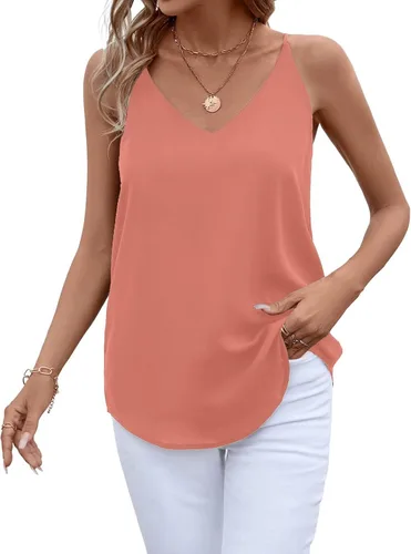 Vista 74 de Camiseta de chifón con tirantes delgados ajustables y cuello en V