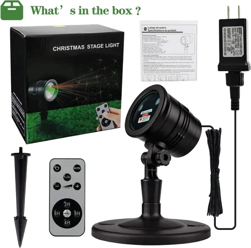 Vista 9 de Proyector de Luces de Navidad para Exteriores, Luces Láser LED de Navidad, Foco de Paisaje, Espectáculo de Estrellas Rojas y Verdes, Impermeable