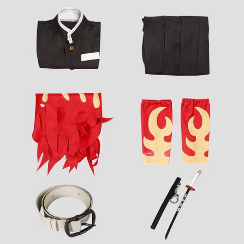 Vista 2 de VZQI Demon Slayer Cosplay Costumes Rengoku Kyoujurou Kids Girls Anime Kimono Hallowee Cloak