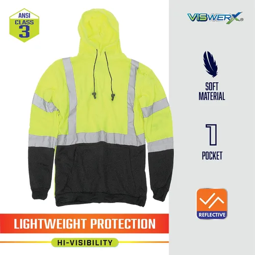 Vista 2 de Sudadera con capucha Hi-Vis - ANSI CL3 - Sudadera reflectante para trabajo, construcción y zonas de alto tráfico, sudadera con capucha